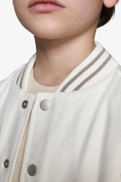 KIDS Cream two-material linen blend bomber jacket