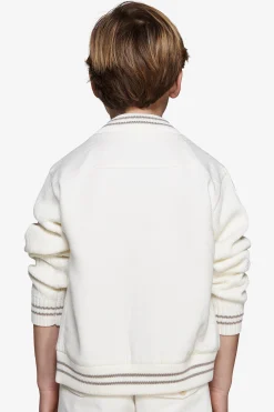 KIDS Cream two-material linen blend bomber jacket