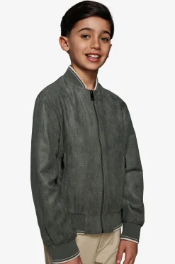 KIDS Green perforated ecosuede bomber jacket