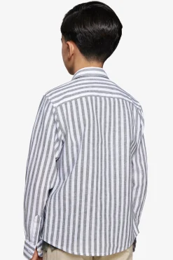 KIDS Green striped linen blend shirt