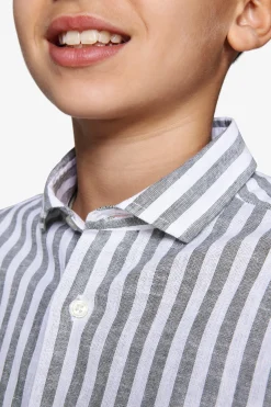 KIDS Green striped linen blend shirt