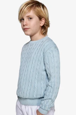 KIDS Light blue braided crewneck sweater
