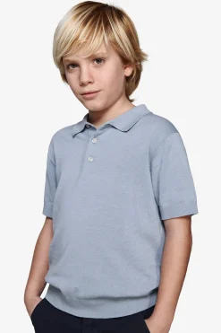 KIDS Light blue brushed cotton knit polo