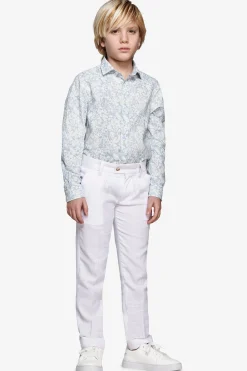 KIDS Light blue floral print linen blend shirt