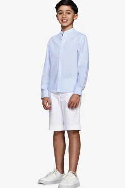 KIDS Light blue linen blend mandarin collar shirt