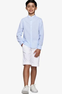 KIDS Light blue linen blend mandarin collar shirt