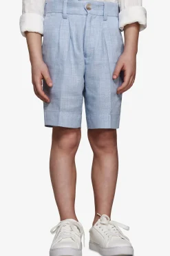 KIDS Light blue linen blend pleated Bermuda shorts