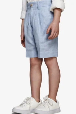 KIDS Light blue linen blend pleated Bermuda shorts