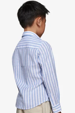 KIDS Light blue striped linen blend shirt