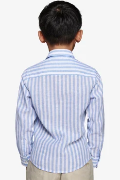 KIDS Light blue striped linen blend shirt