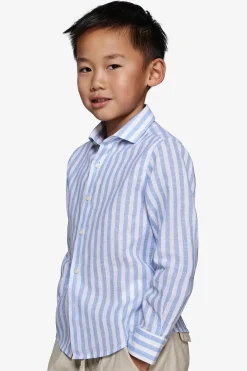 KIDS Light blue striped linen blend shirt