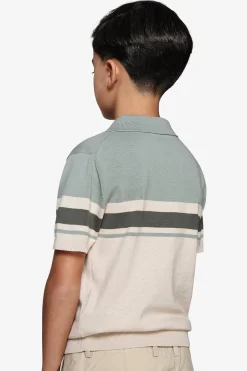 KIDS Light green striped knit polo