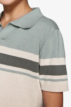 KIDS Light green striped knit polo