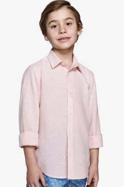 KIDS Pink relaxed linen blend shirt