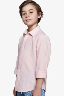 KIDS Pink relaxed linen blend shirt