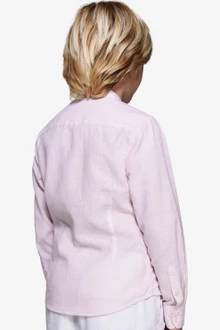 KIDS Pink striped mandarin collar linen blend shirt