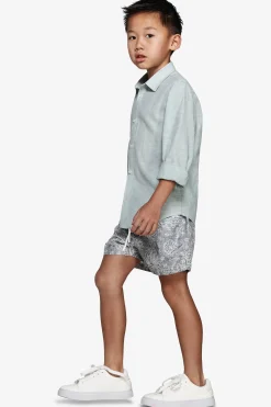 KIDS Sage relaxed linen blend shirt