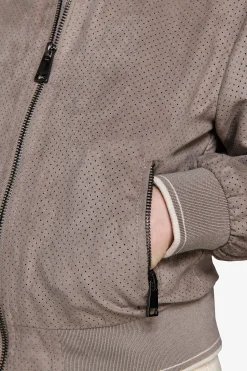 KIDS Taupe perforated ecosuede bomber jacket