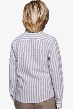 KIDS Taupe striped linen blend shirt