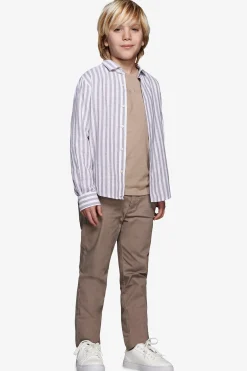 KIDS Taupe striped linen blend shirt