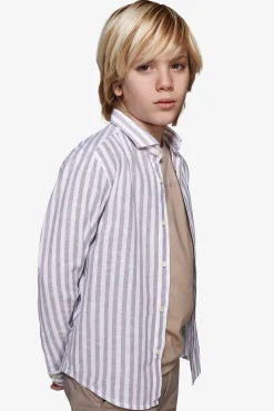 KIDS Taupe striped linen blend shirt