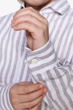 KIDS Taupe striped linen blend shirt
