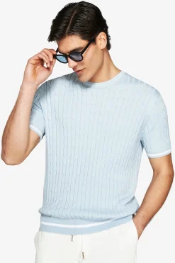 Light blue braided crewneck sweater