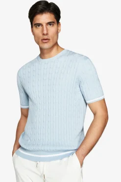 Light blue braided crewneck sweater