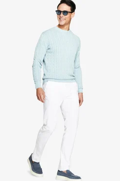 Light blue braided flat rib crewneck sweater