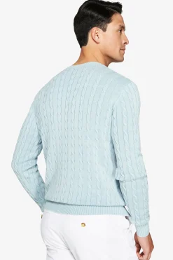 Light blue braided flat rib crewneck sweater