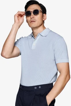 Light blue corn stitch polo shirt