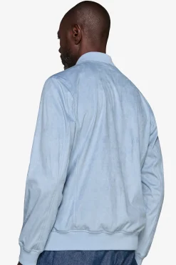 Light blue ecosuede full zip bomber jacket