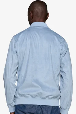 Light blue ecosuede full zip bomber jacket