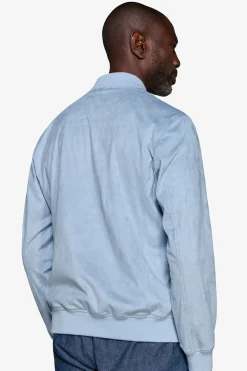 Light blue ecosuede full zip bomber jacket