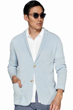 Light blue English rib knit blazer