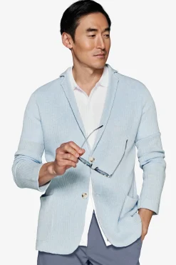 Light blue English rib knit blazer
