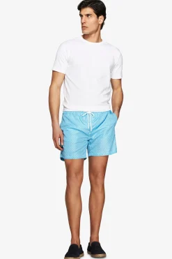 Light blue geometric print swim trunks