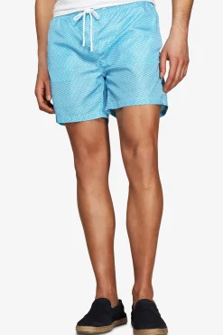 Light blue geometric print swim trunks