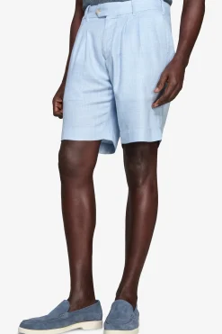 Light blue linen blend Bermuda shorts with pleats