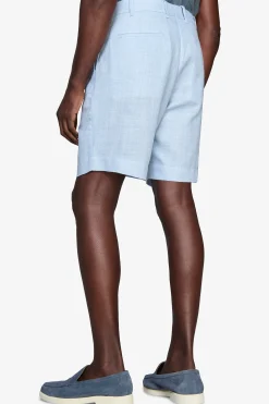 Light blue linen blend Bermuda shorts with pleats