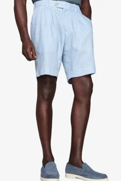Light blue linen blend Bermuda shorts with pleats