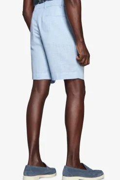 Light blue linen blend Bermuda shorts with pleats