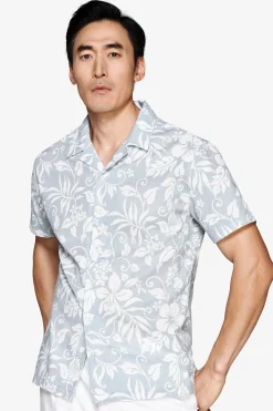 Light blue linen blend Hawaiian shirt