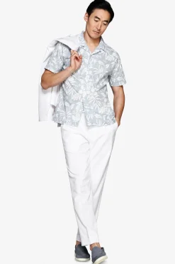 Light blue linen blend Hawaiian shirt