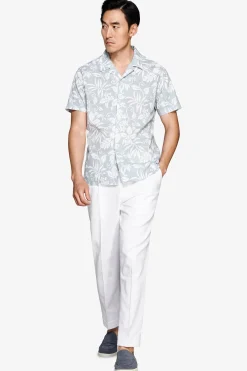 Light blue linen blend Hawaiian shirt