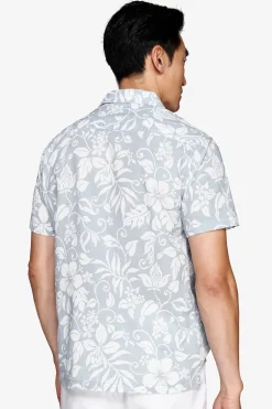 Light blue linen blend Hawaiian shirt
