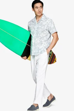 Light blue linen blend Hawaiian shirt