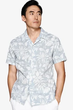 Light blue linen blend Hawaiian shirt