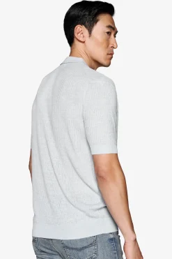Light blue linen blend knit polo shirt