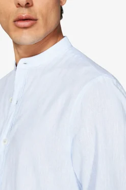 Light blue linen blend mandarin collar shirt
